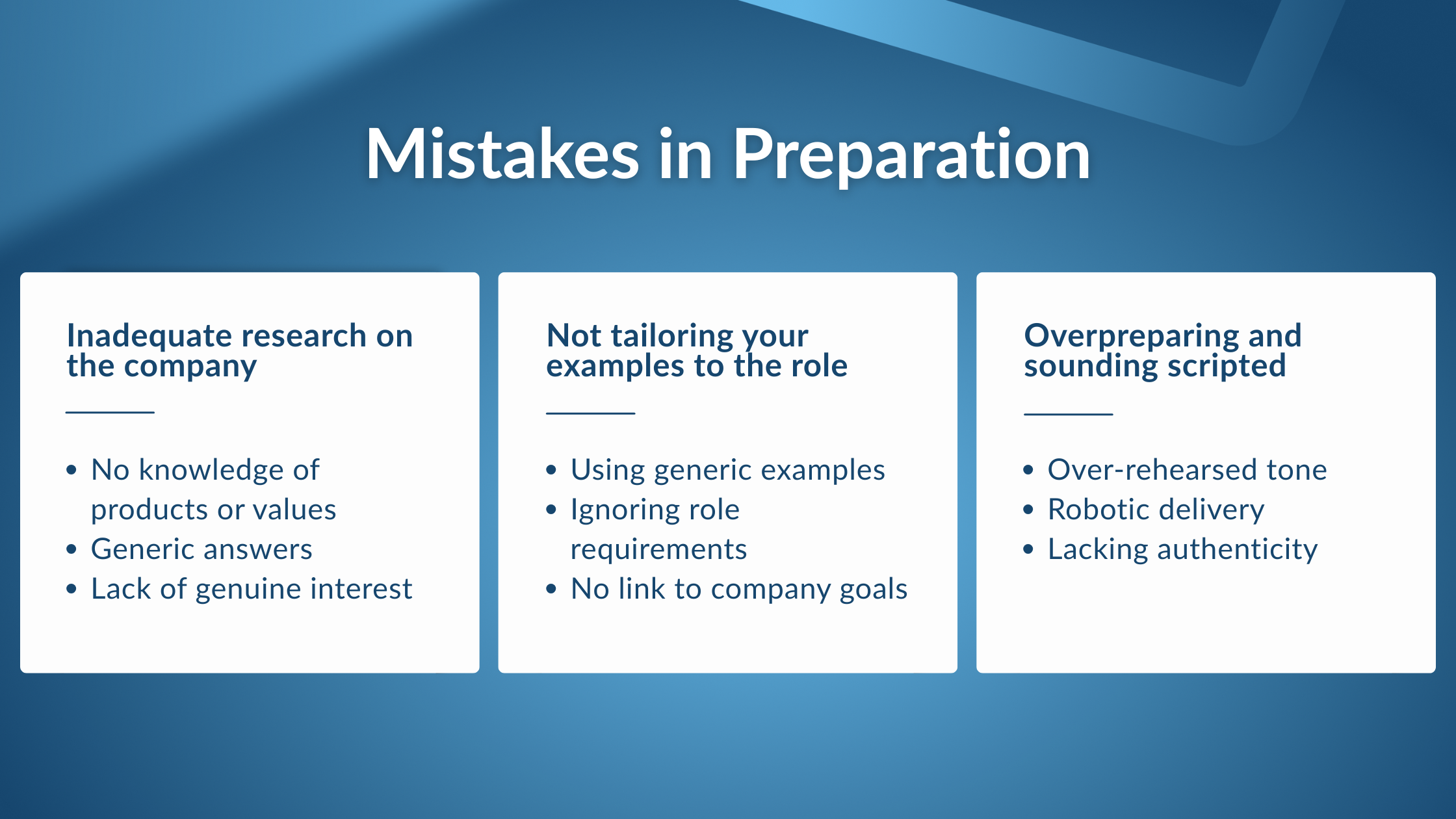 Mistakes in interview preparation